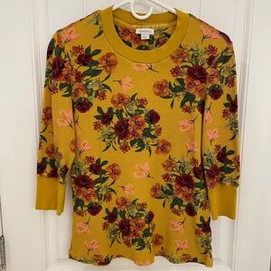 Sundance gold Autumn floral waffle knit 3/4 sleeve top, Size L
